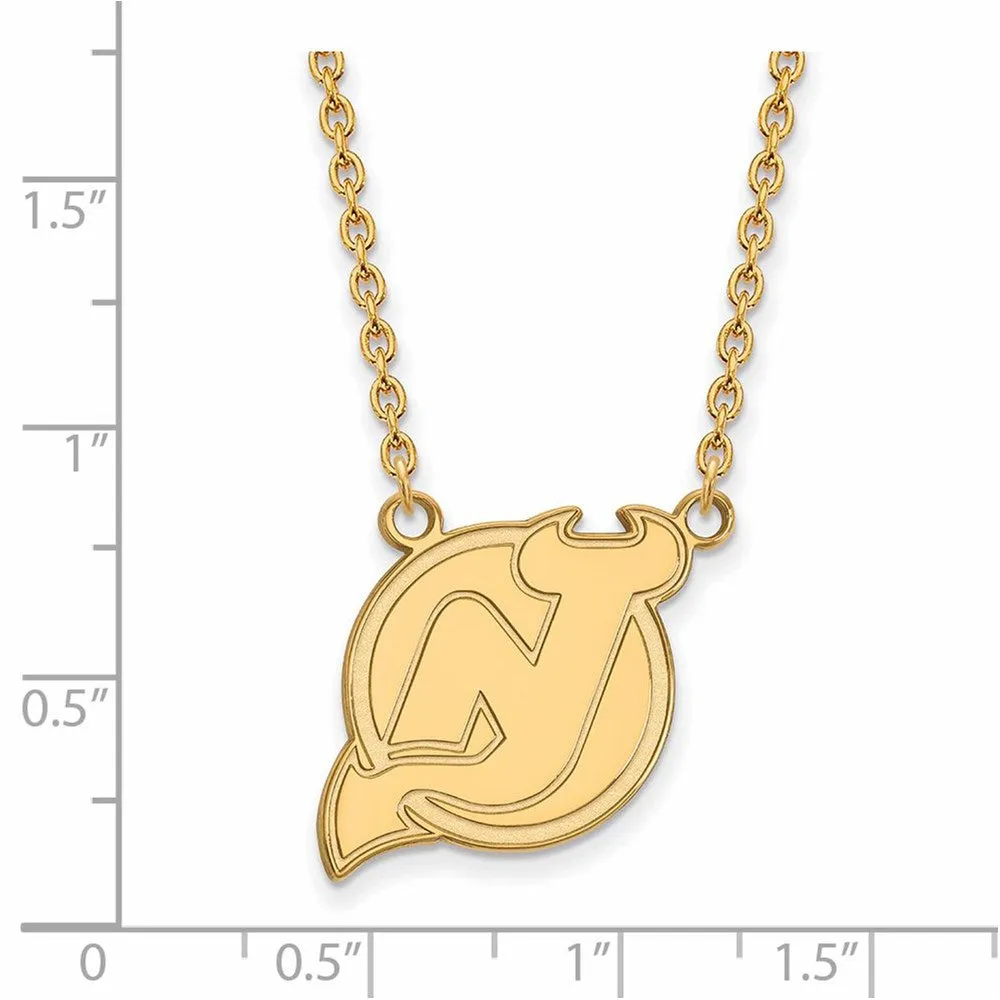 10k Yellow Gold NHL New Jersey Devils Large Necklace, 18 Inch