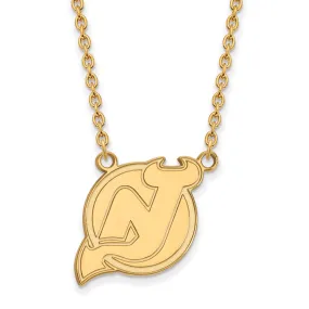 10k Yellow Gold NHL New Jersey Devils Large Necklace, 18 Inch