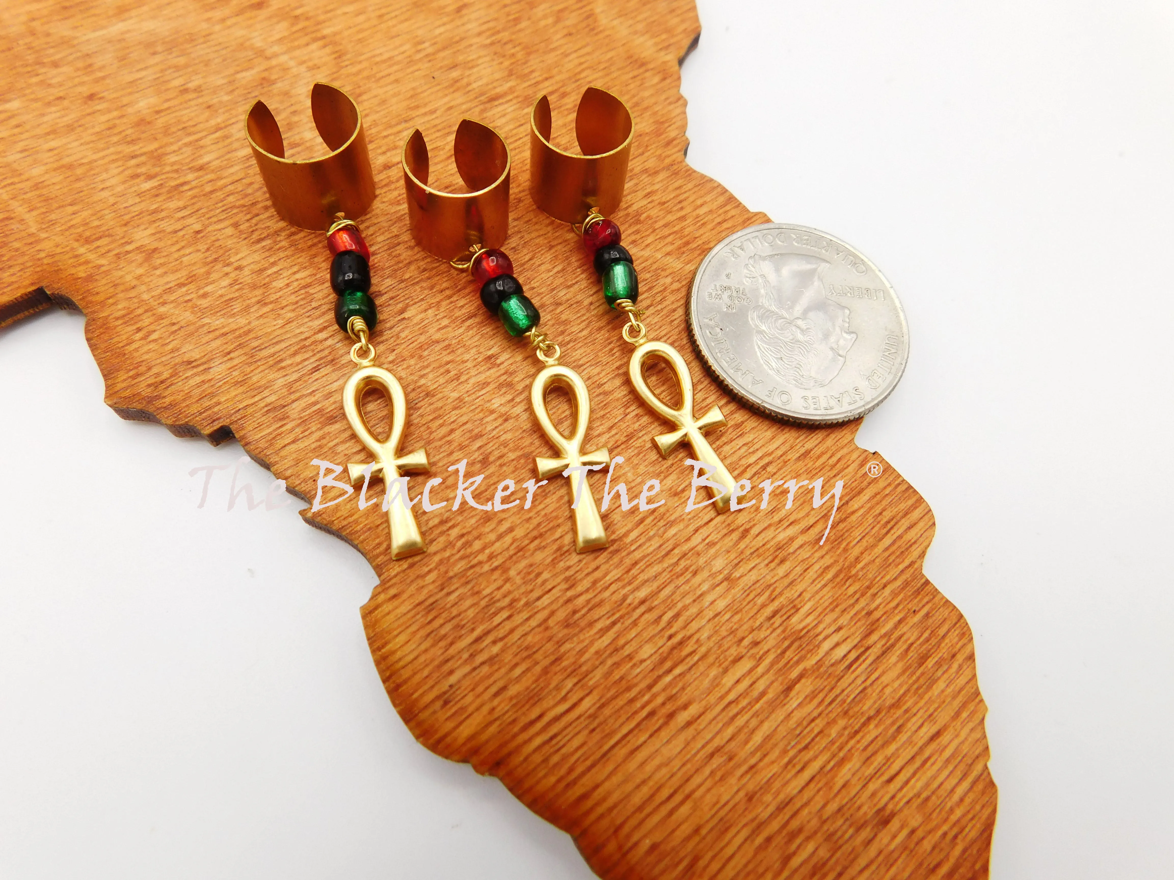 Ankh Hair Accessories Locs Dread Twist RBG Pan African Handmade