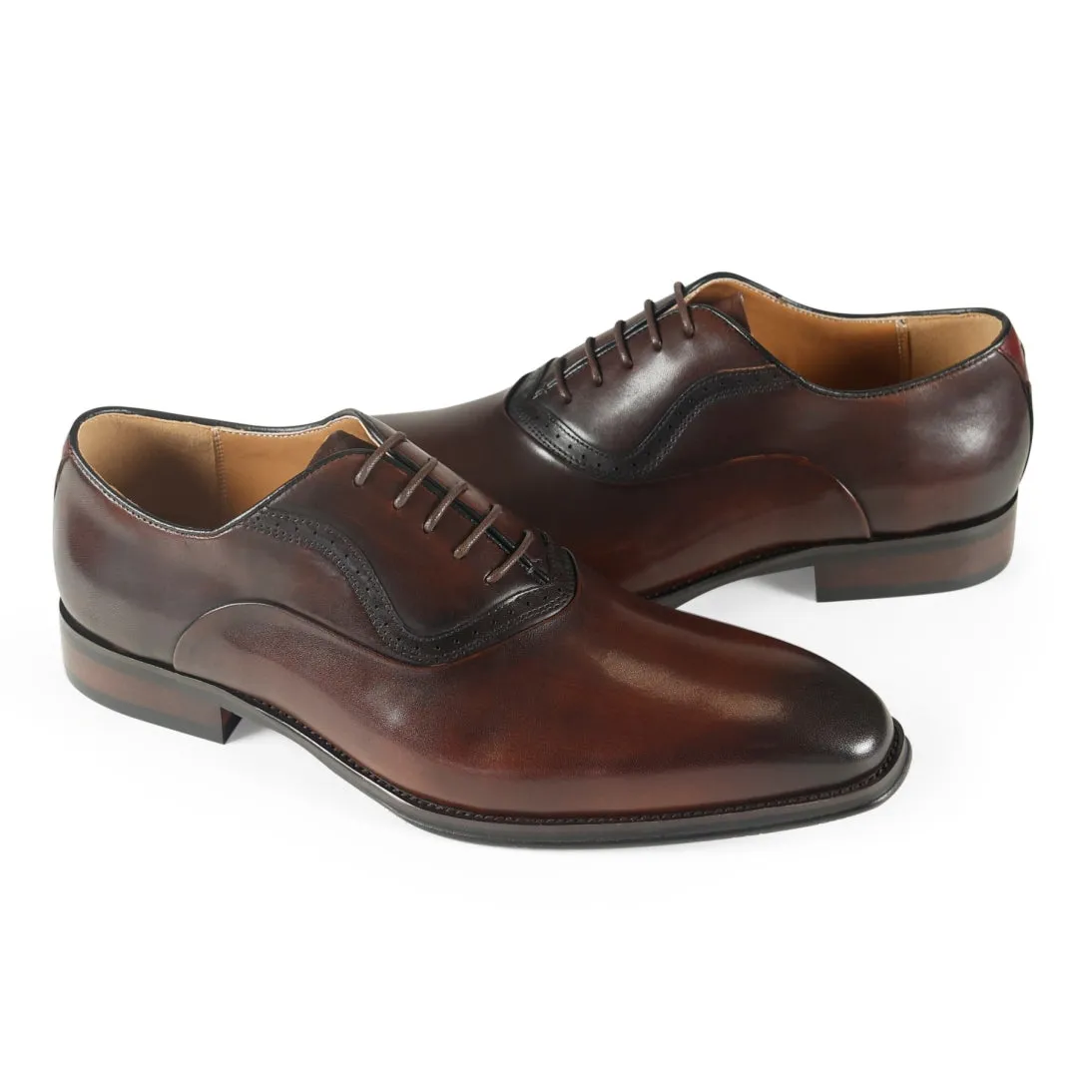 AZOR LA MODE Men's Geneva Leather Wing Tip Brogue Shoes - Brown