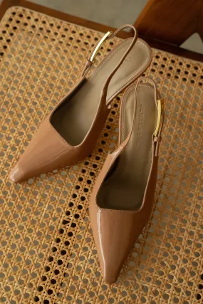 Beige Slingback Pointed Toe Pumps