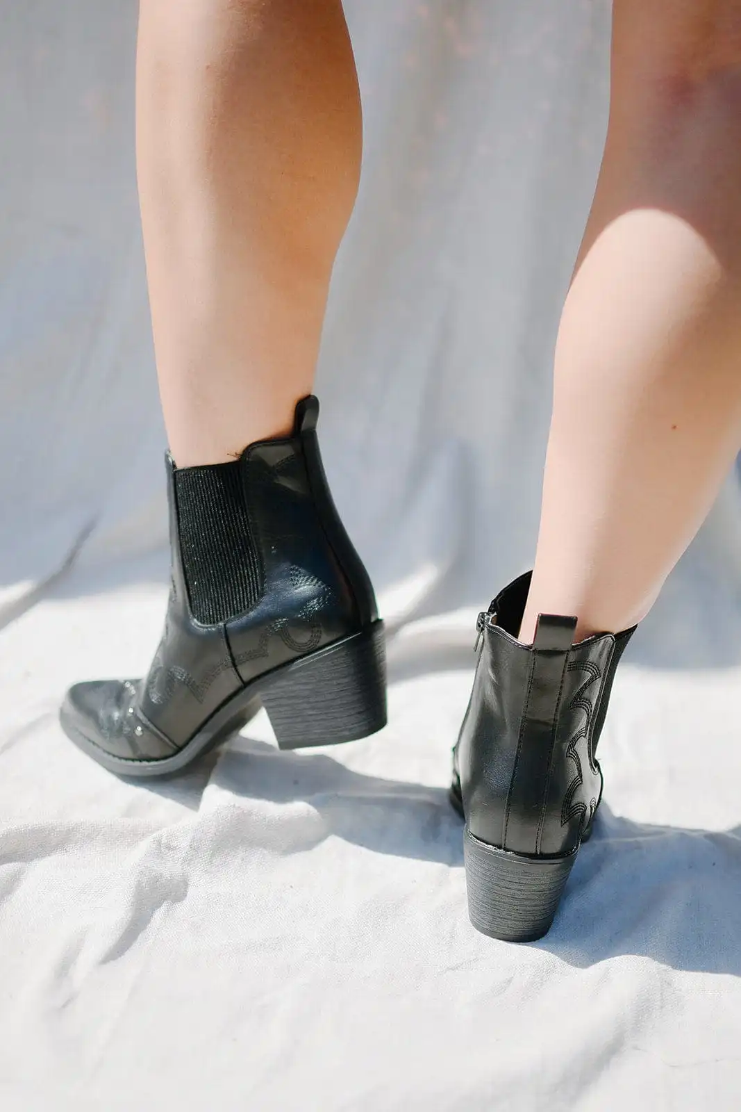 Black Western Detailed Bootie