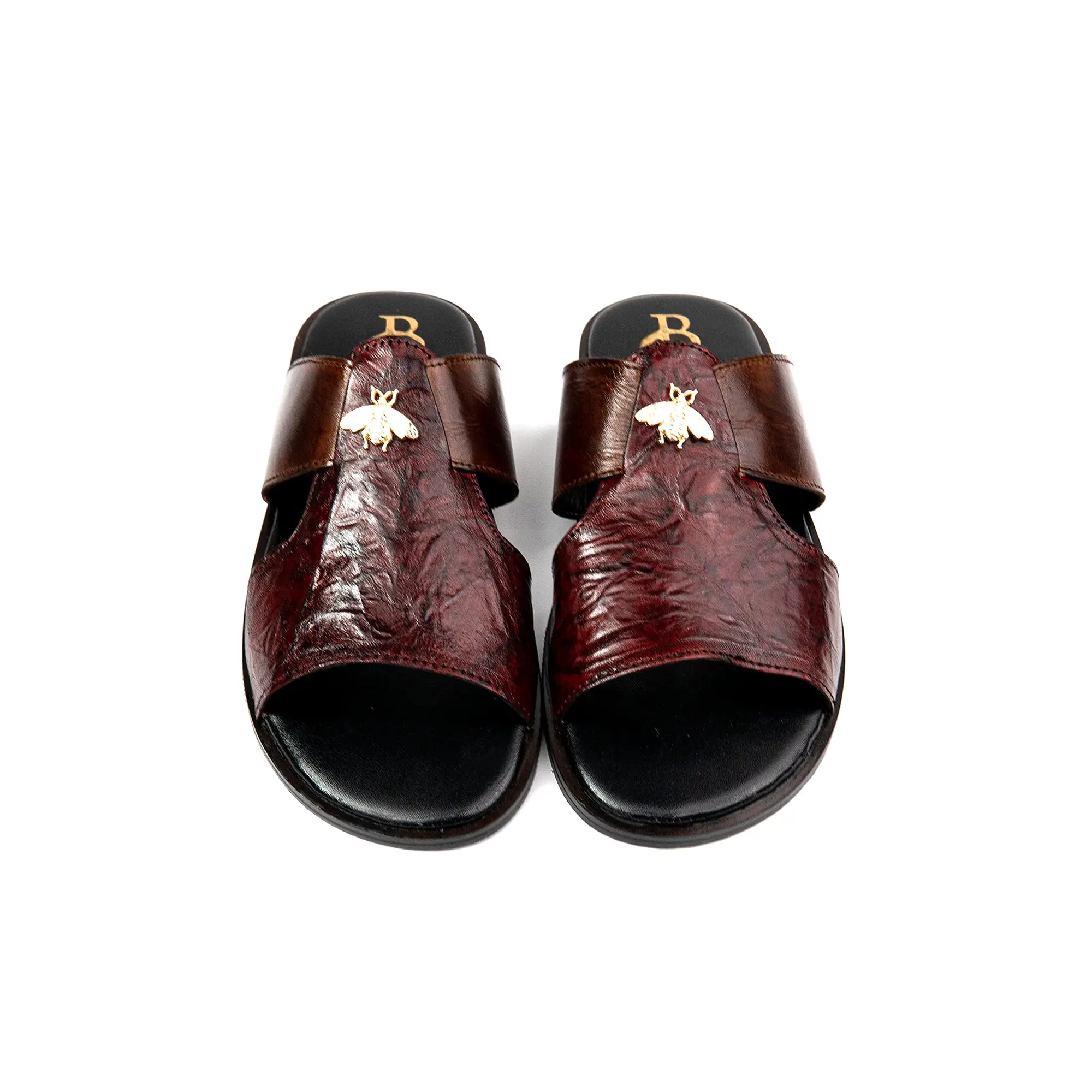 Brown Buckled Premium Leather Slippers