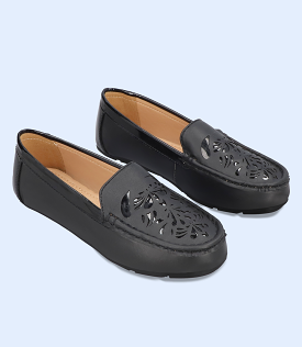 BW8598-BLACK-Women Comfort Moccasins