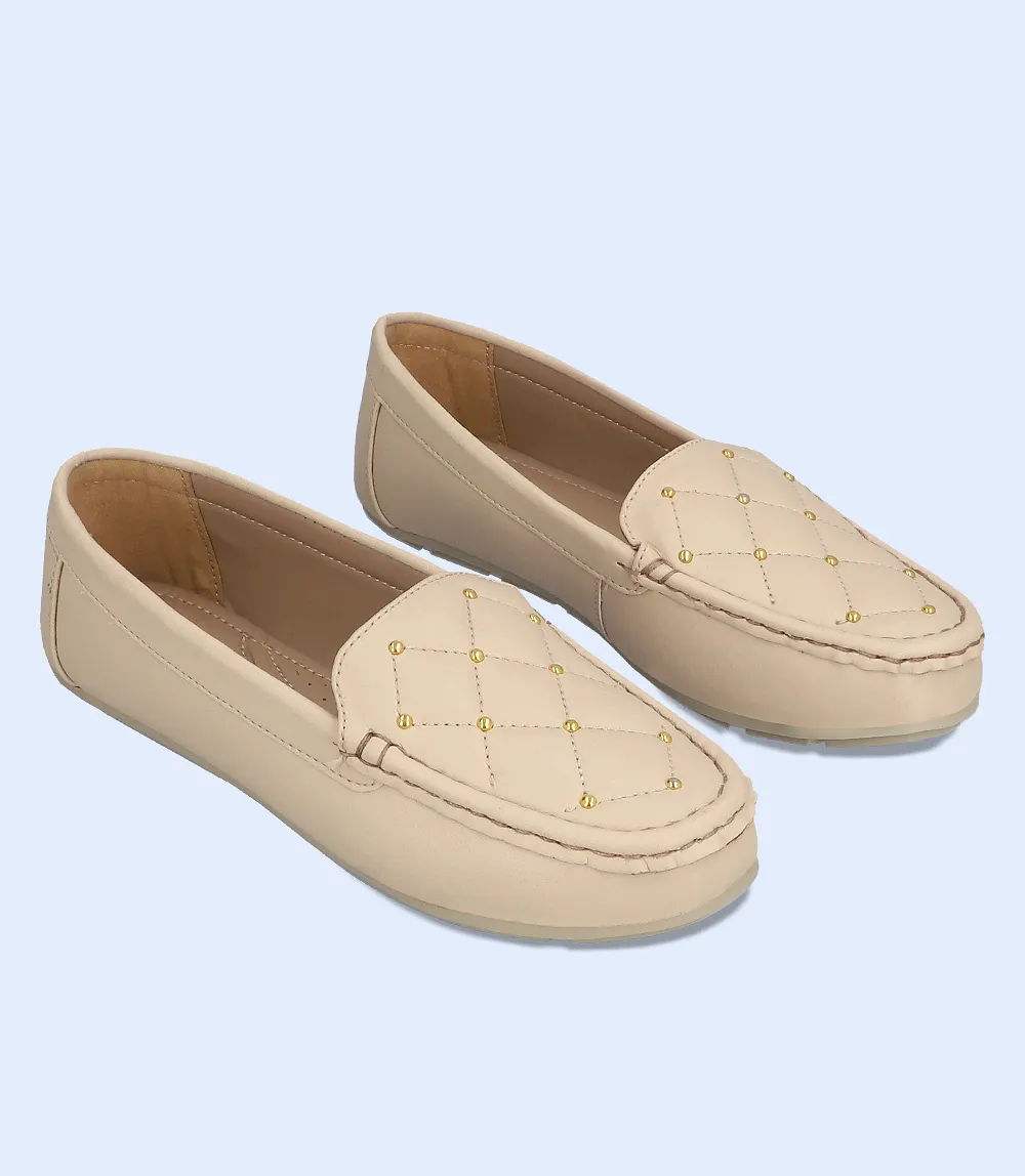 BW8601-BEIGE-Women Comfort Moccasins