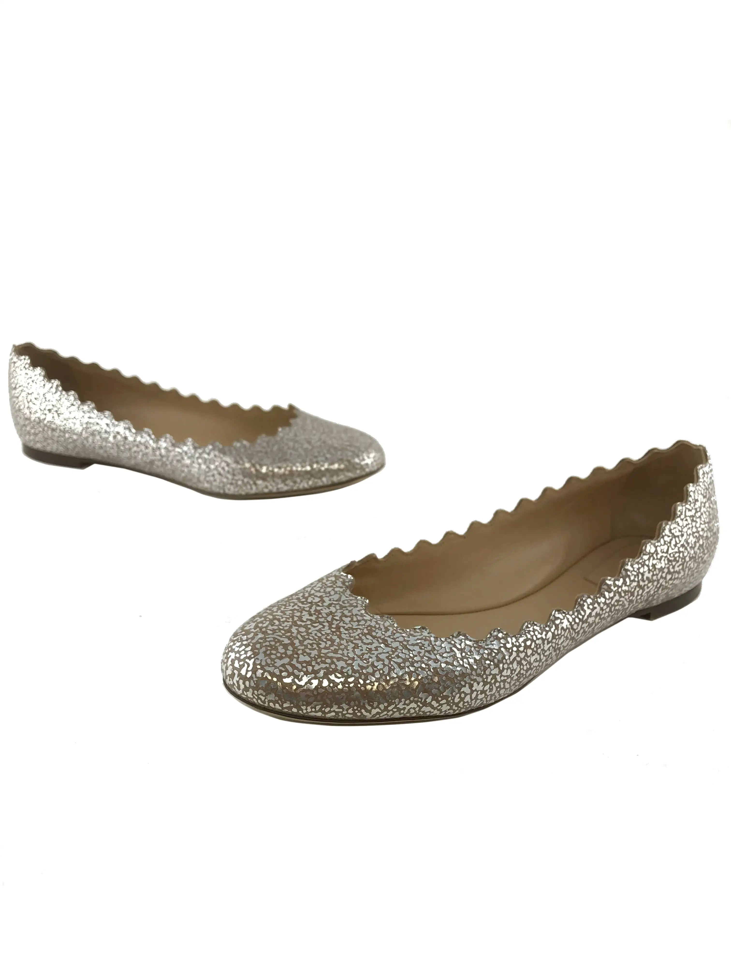 Chloe Lauren Cracked-Foil Leather Flats Size 8