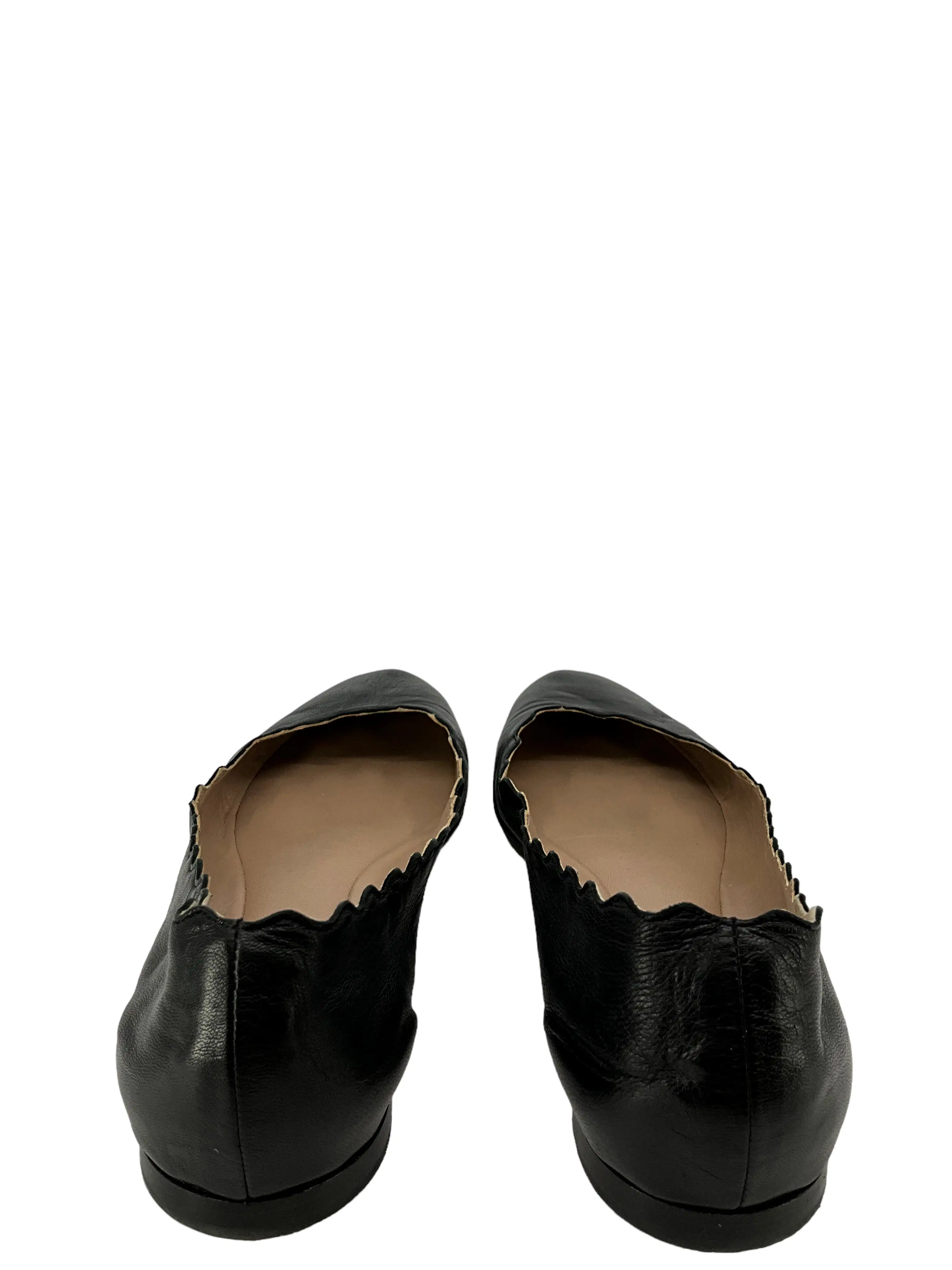 Chloe Lauren Scalloped Black Leather Flats Size 7.5