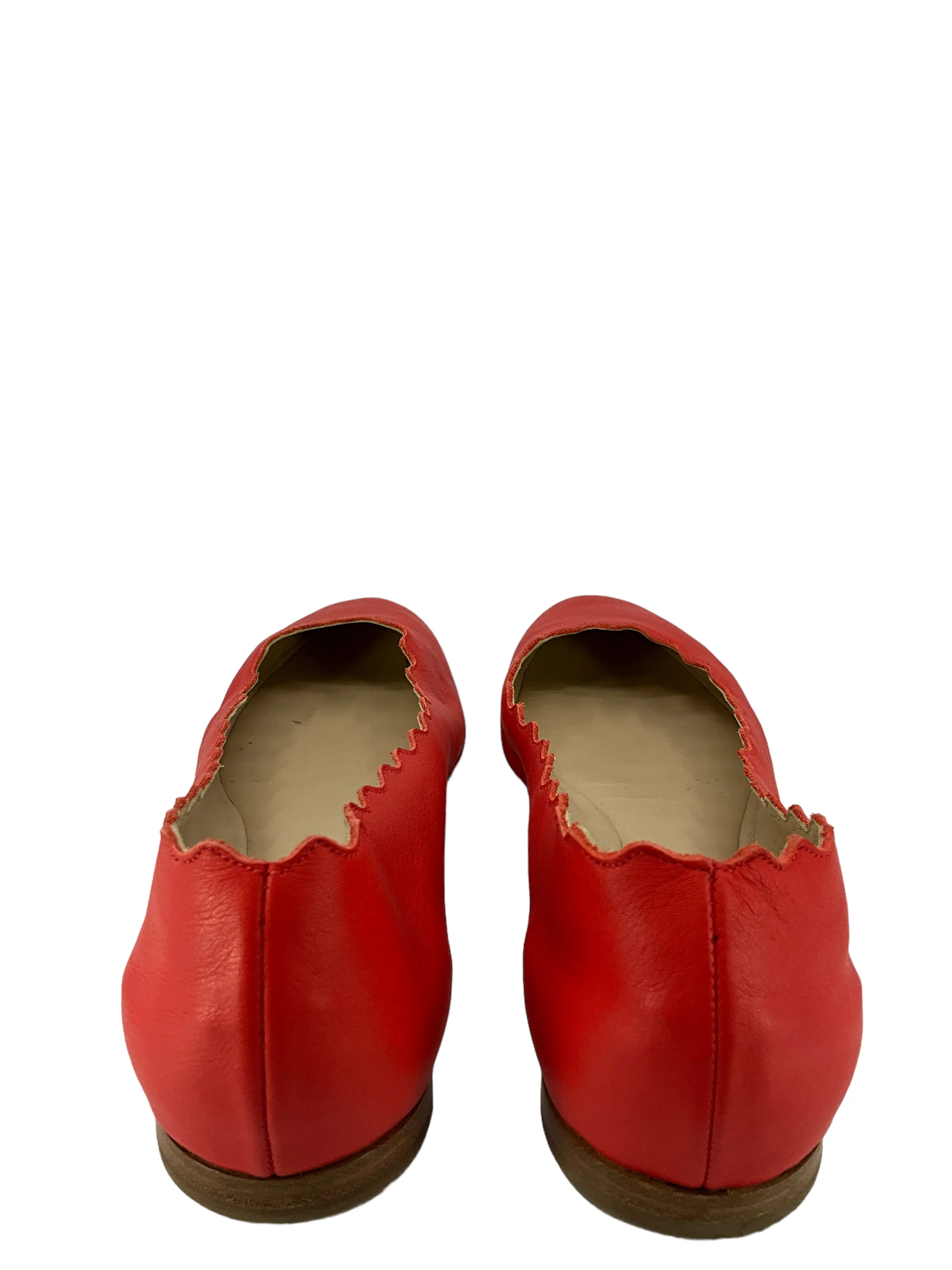 Chloe Lauren Scalloped Red Leather Flats Size 7.5