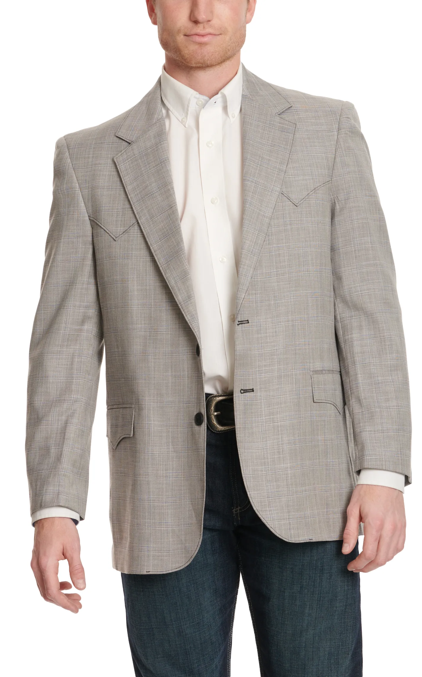 Circle S Men's Grey Multi-Plaid Houston Double Yoke Western Sport Coat