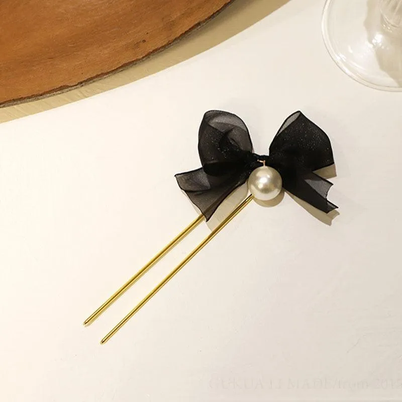 Crescent Moon Black Stones Hairpin U-Shaped Elegant Hair Stick for DIY Hairstyles