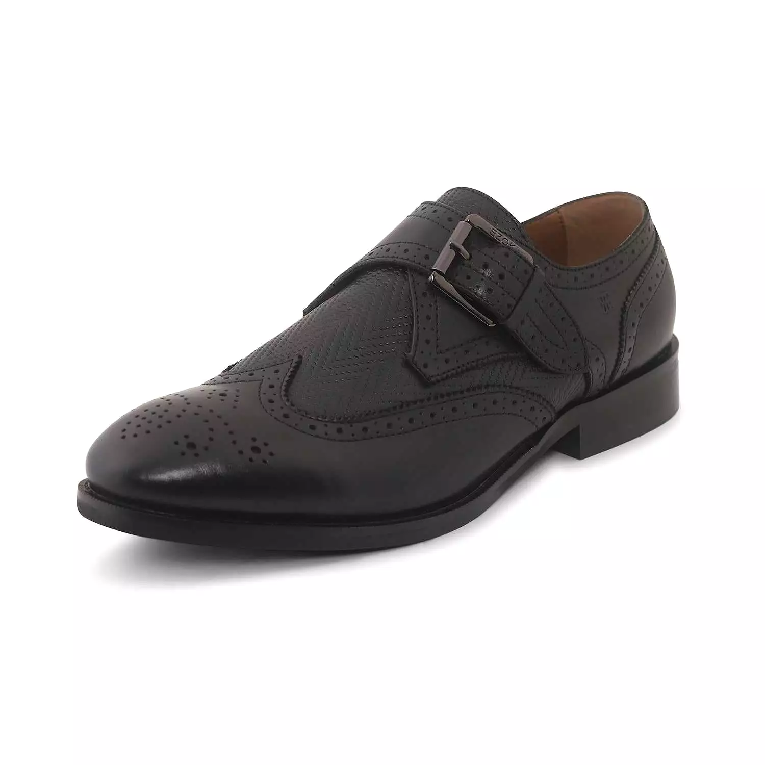 Ezok Men Black Single Strap Monk Shoes