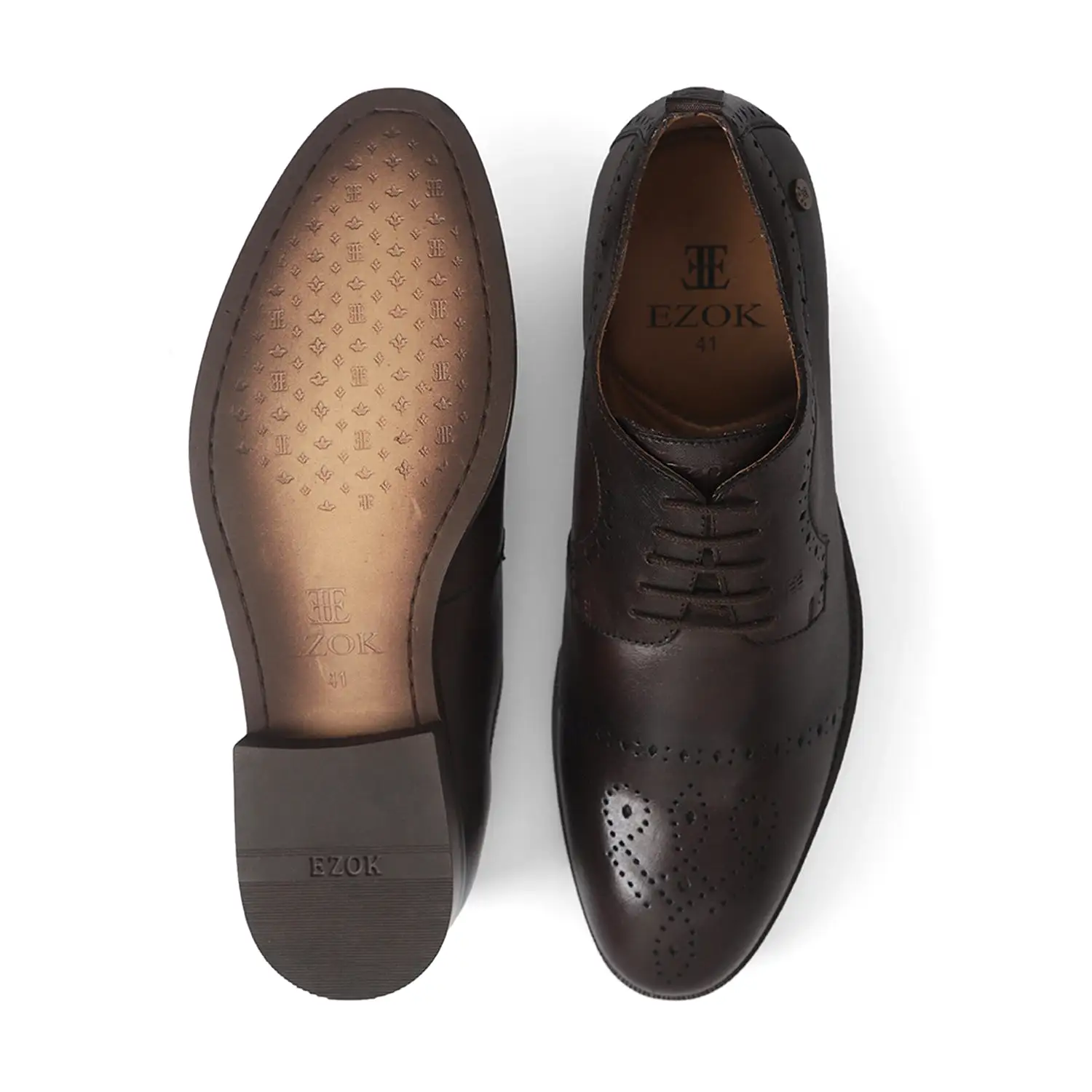 Ezok Men Brown Burnish Finish Perforated Leather Derby Shoes