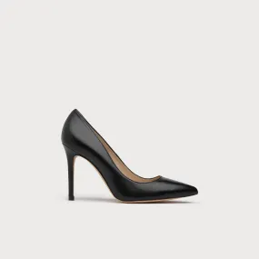 Fern Black Naapa Leather Pointed Toe Courts, Black