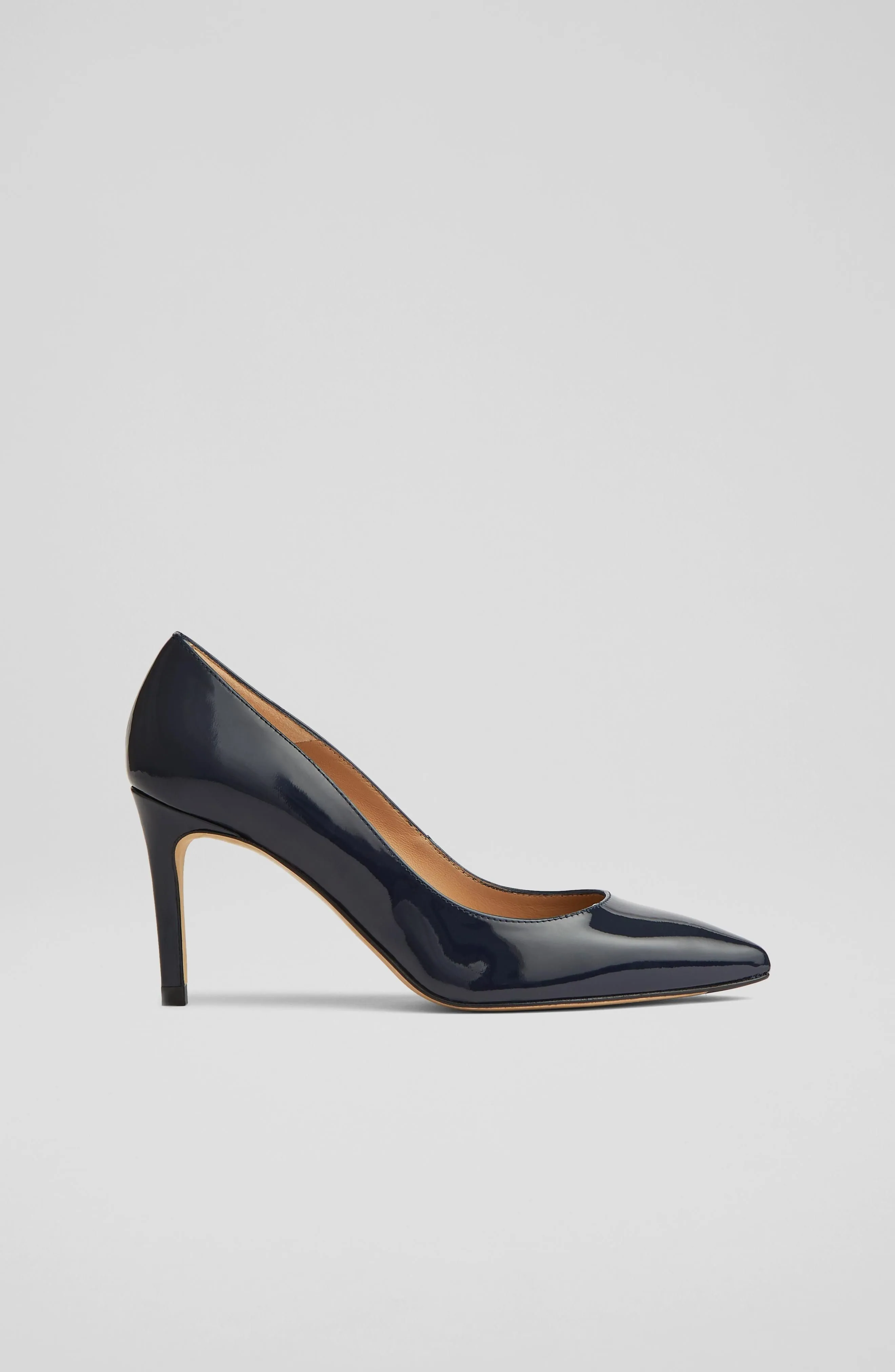 Floret Navy Patent Leather Pointed Toe Courts, Navy Blue