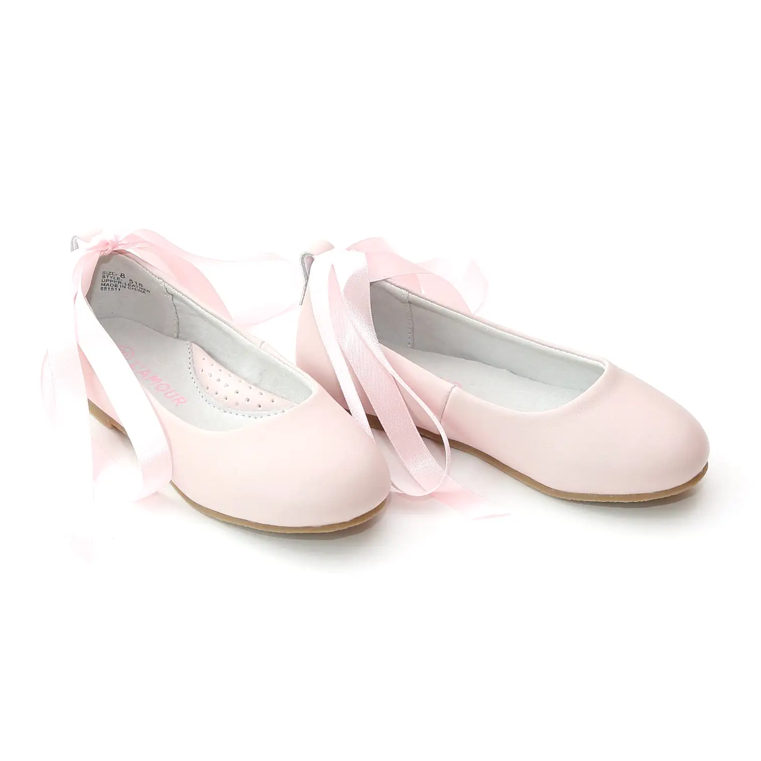 L'Amour Girls Leather Flats with Satin Lace