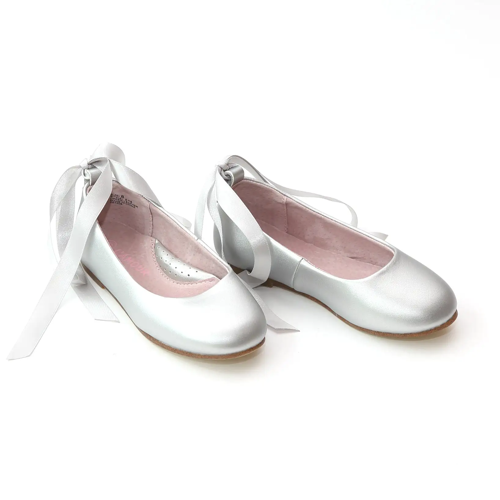 L'Amour Girls Leather Flats with Satin Lace