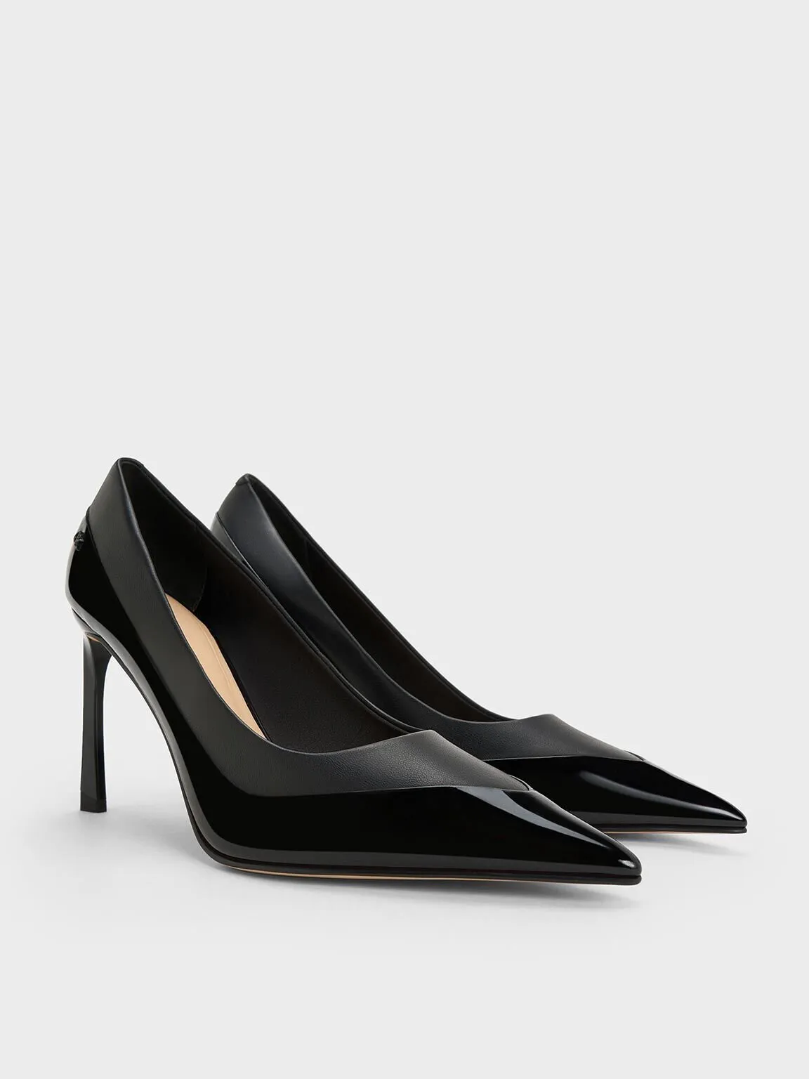 Leather & Patent Pointed-Toe Pumps - Black