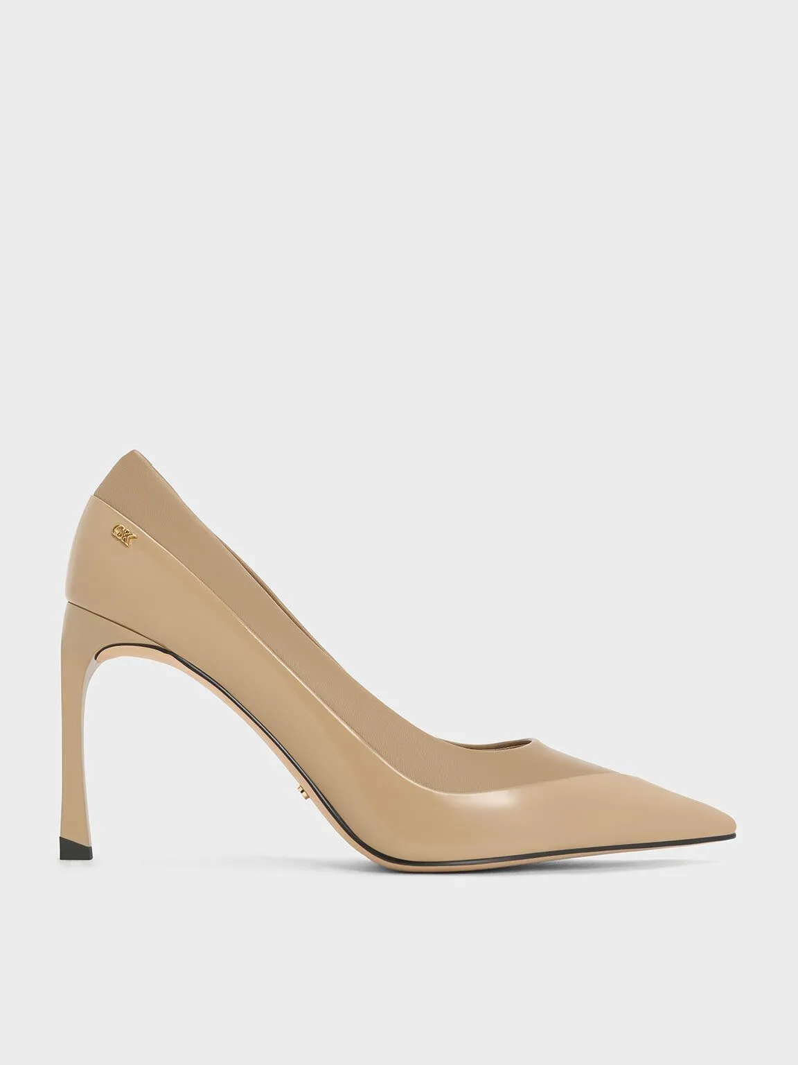 Leather & Patent Pointed-Toe Pumps - Taupe