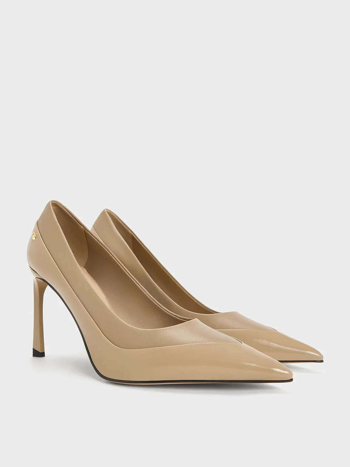 Leather & Patent Pointed-Toe Pumps - Taupe