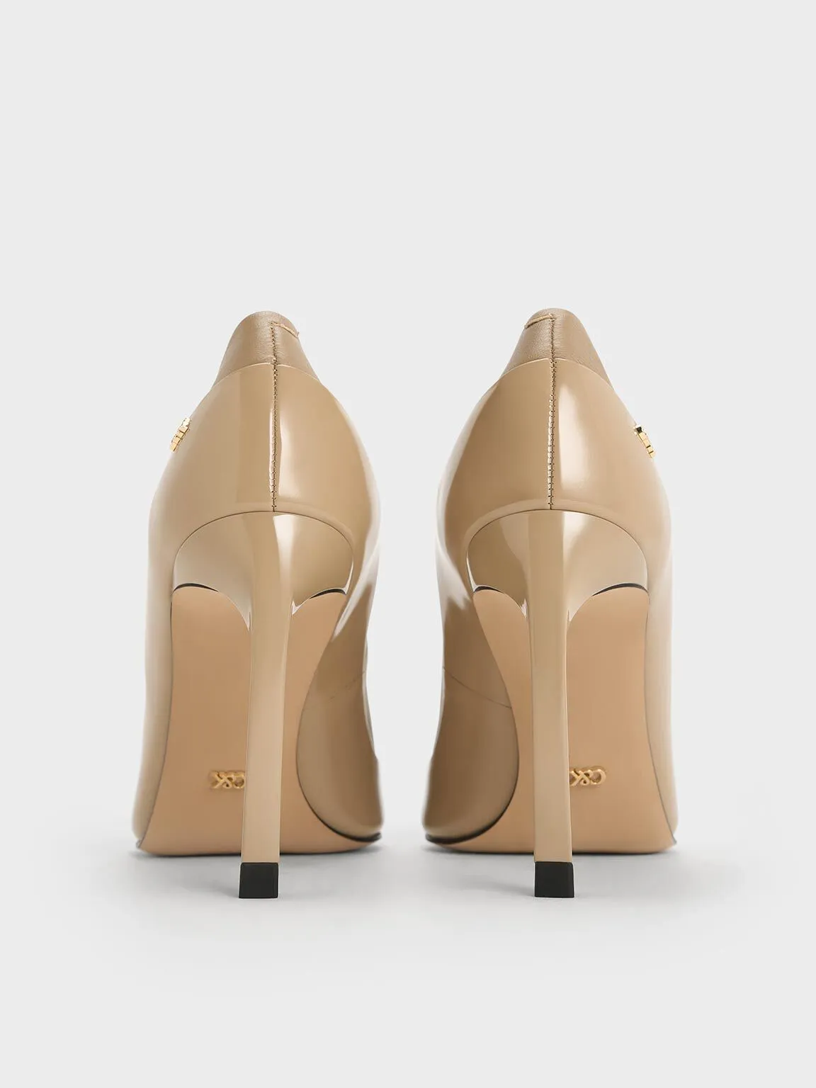 Leather & Patent Pointed-Toe Pumps - Taupe