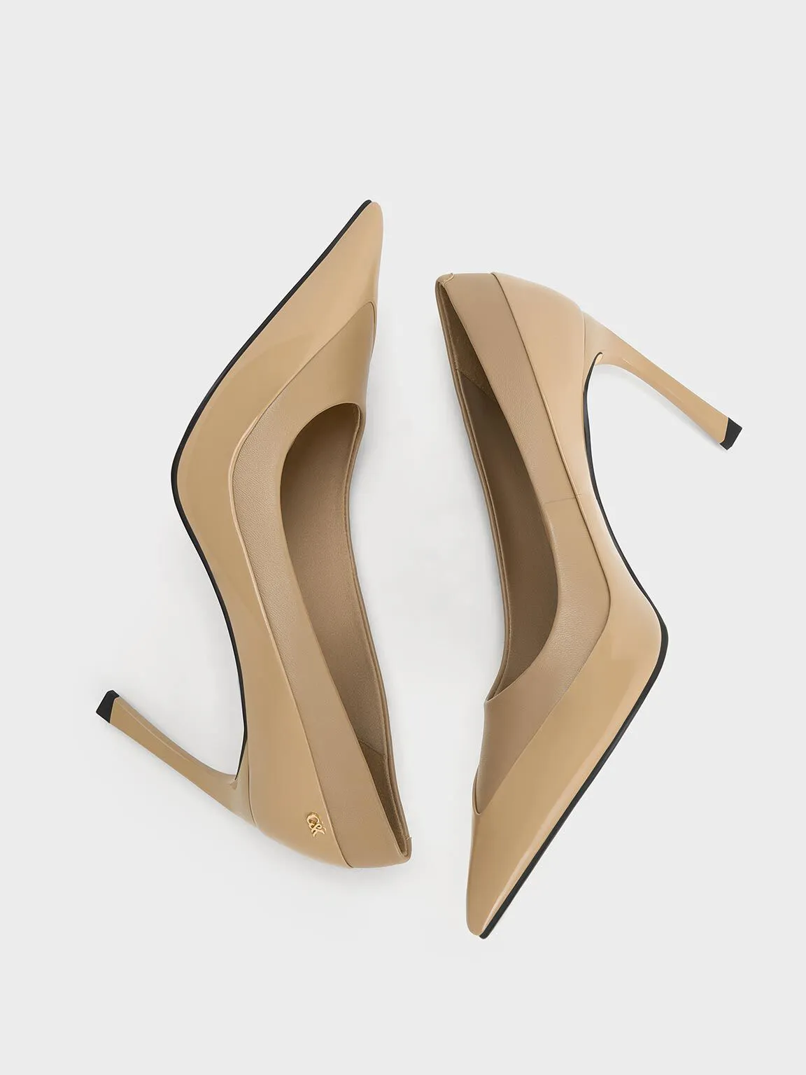 Leather & Patent Pointed-Toe Pumps - Taupe