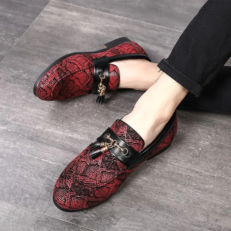 Luxury Tassel Snakeskin Pattern Leather Shoes