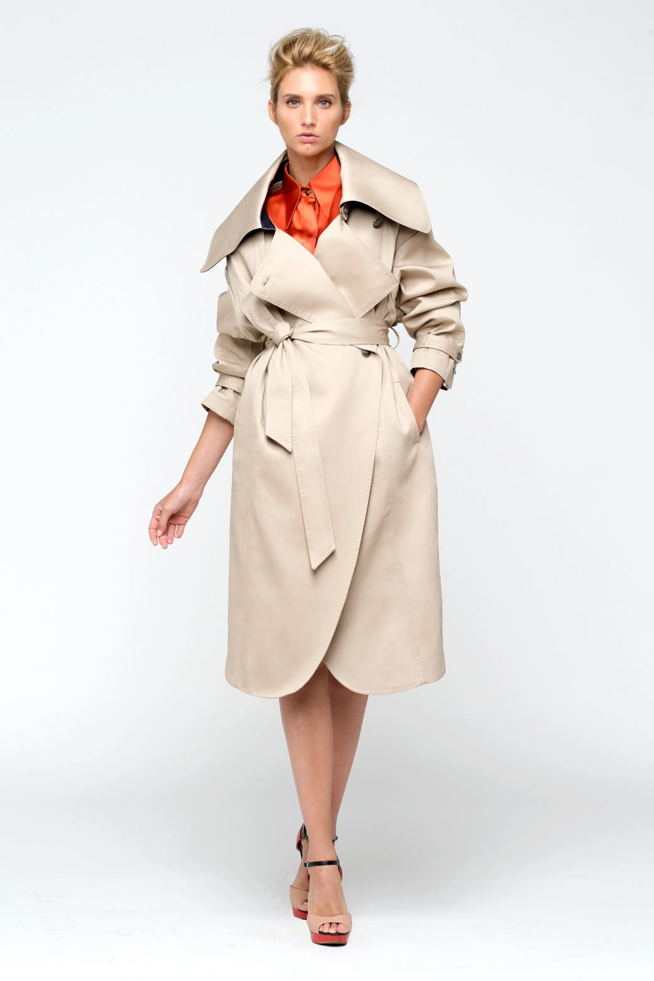 MALTESE beige - mid-length cotton trench coat