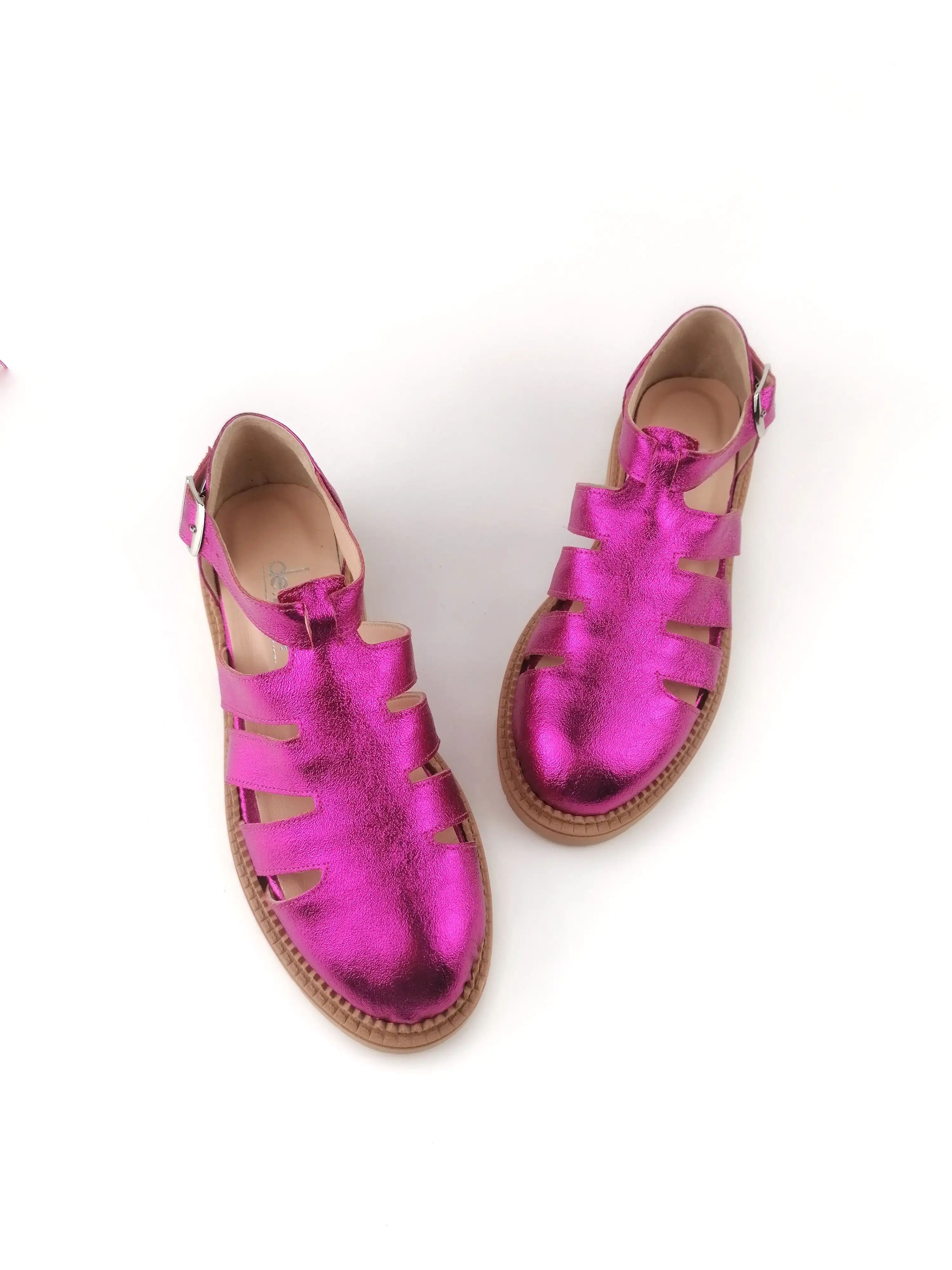 MATILDA FUCHSIA LEATHER RUBBER FLATS