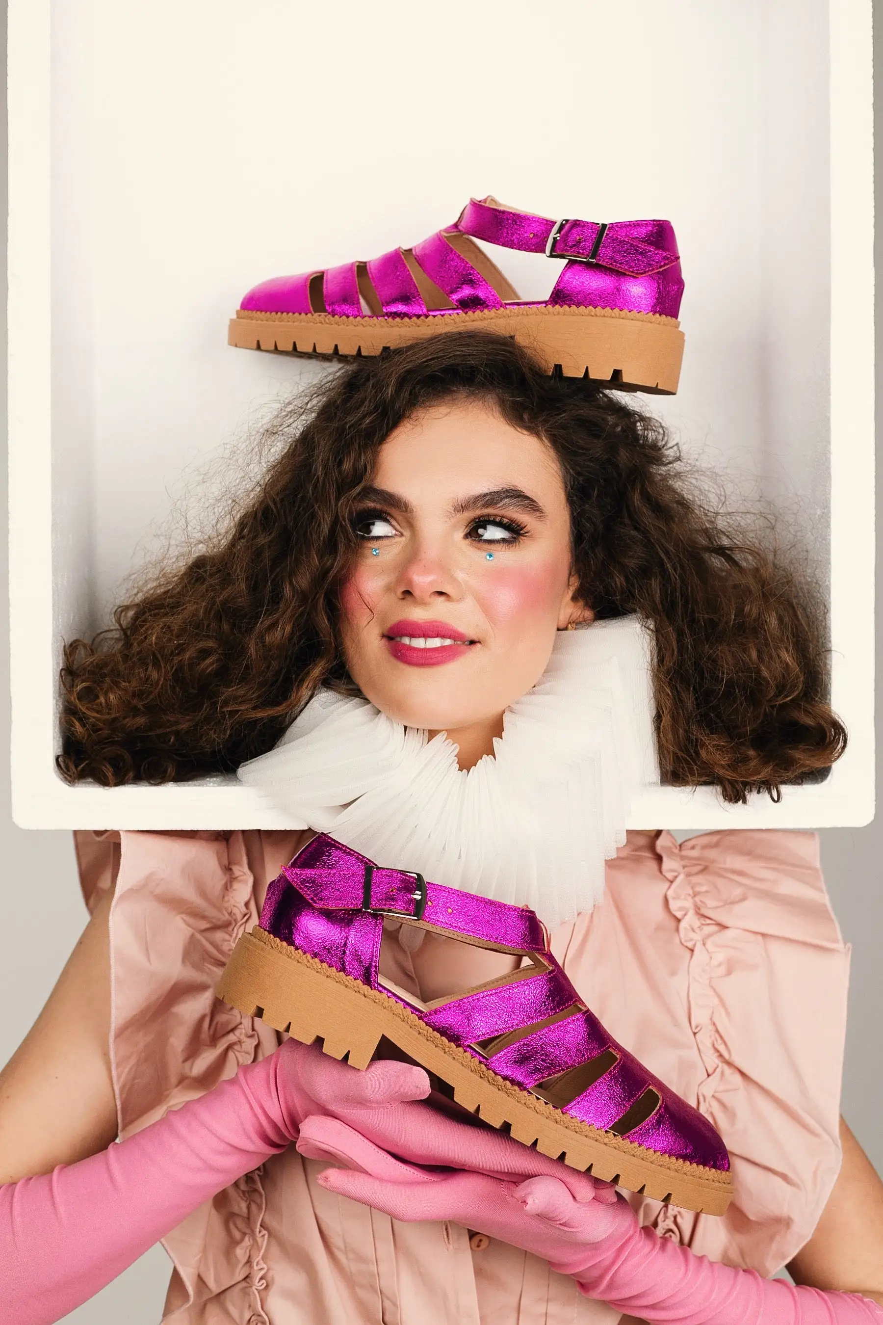 MATILDA FUCHSIA LEATHER RUBBER FLATS