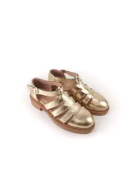 MATILDA GOLD LEATHER RUBBER FLATS