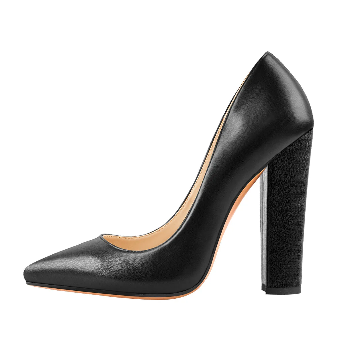 Matte Black Elegant Classic Pointed Toe Pumps Chunky Heels