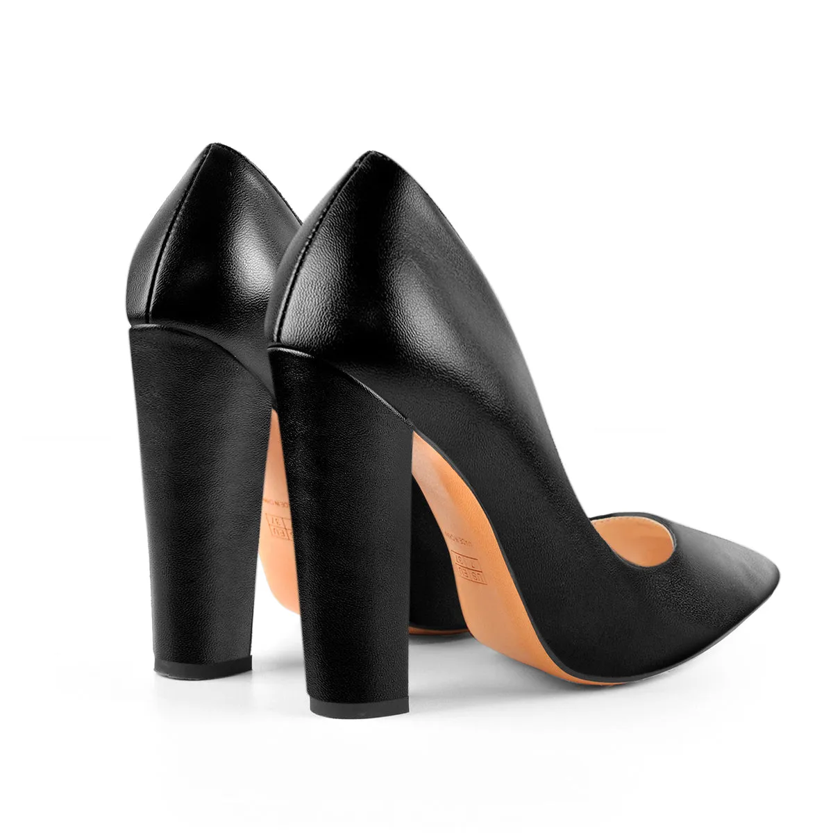 Matte Black Elegant Classic Pointed Toe Pumps Chunky Heels