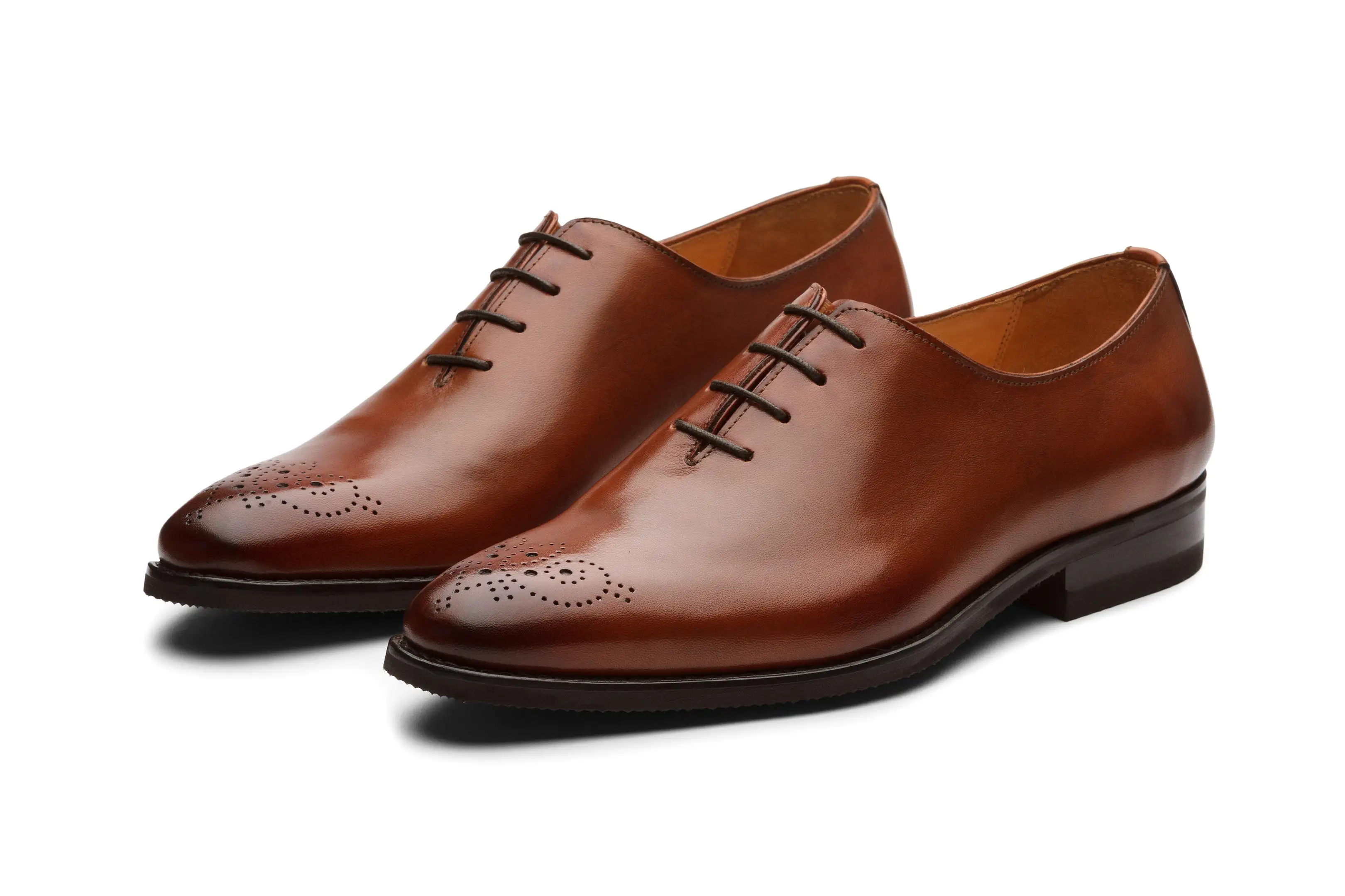 Medallion Wholecut Oxford Leather Shoes - Cognac