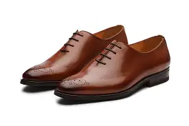 Medallion Wholecut Oxford Leather Shoes - Cognac