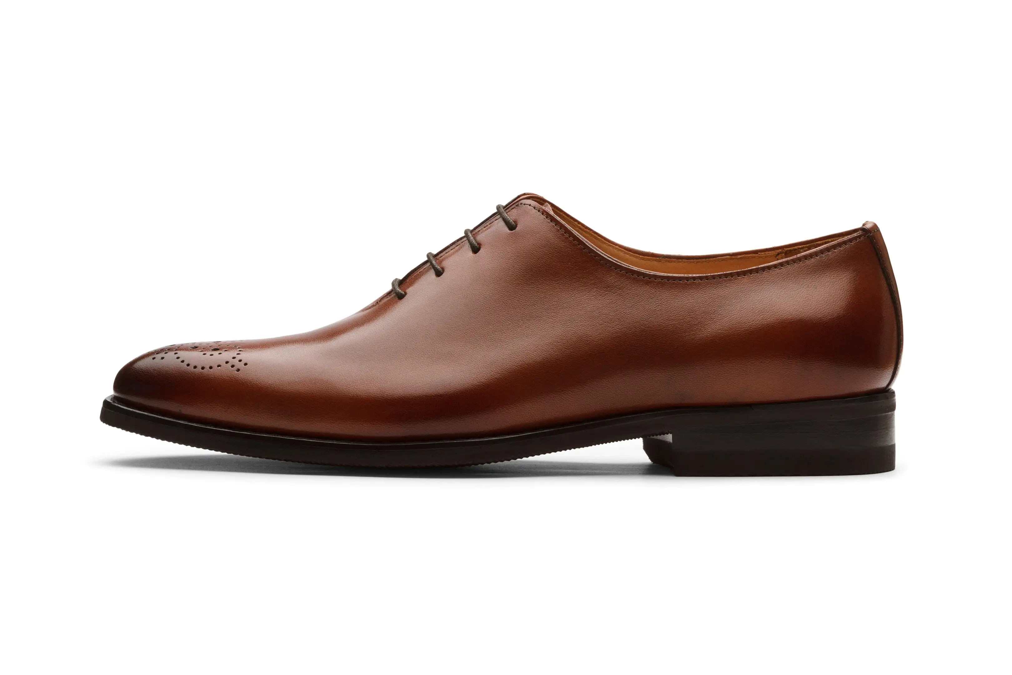 Medallion Wholecut Oxford Leather Shoes - Cognac