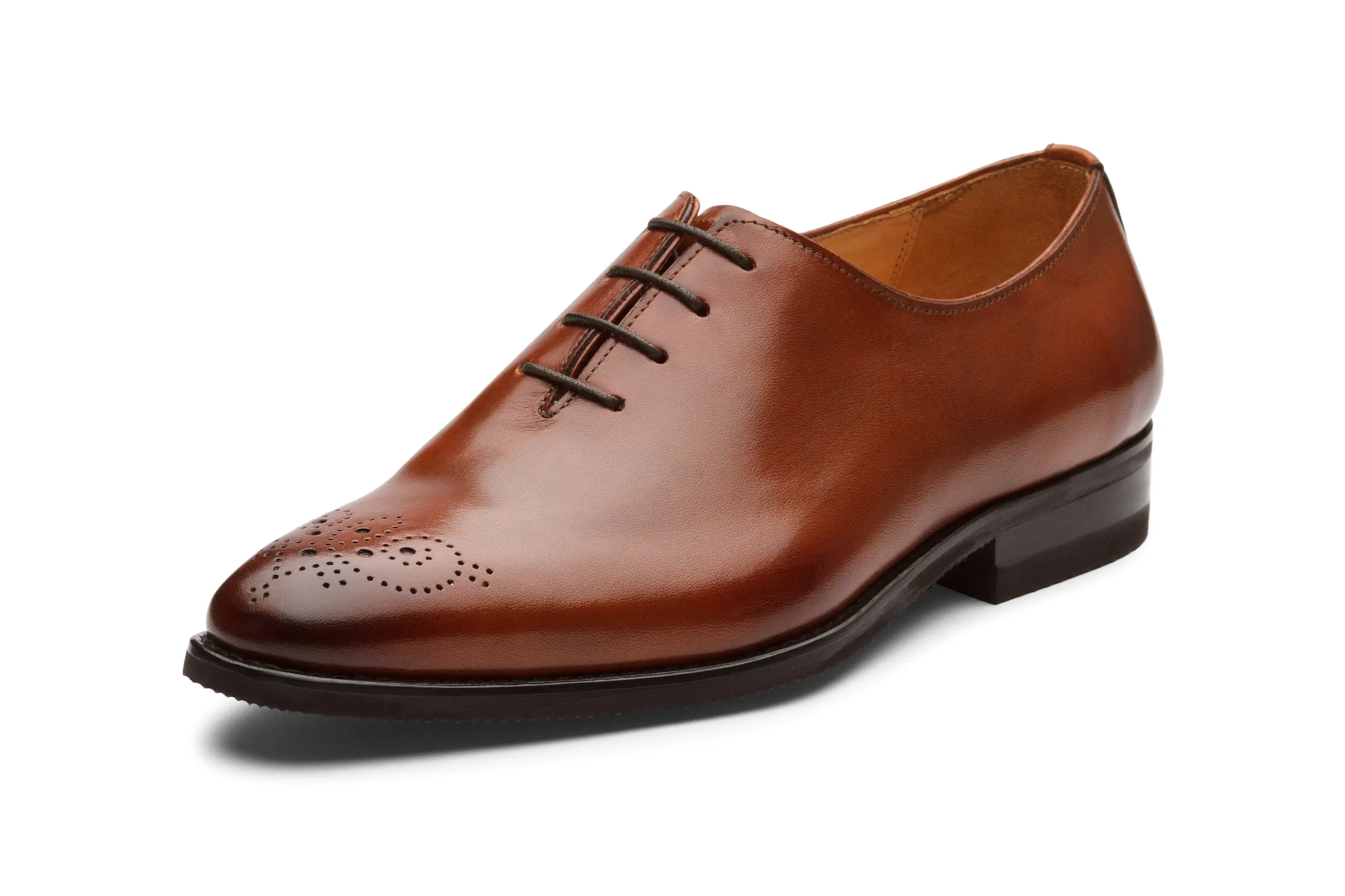 Medallion Wholecut Oxford Leather Shoes - Cognac