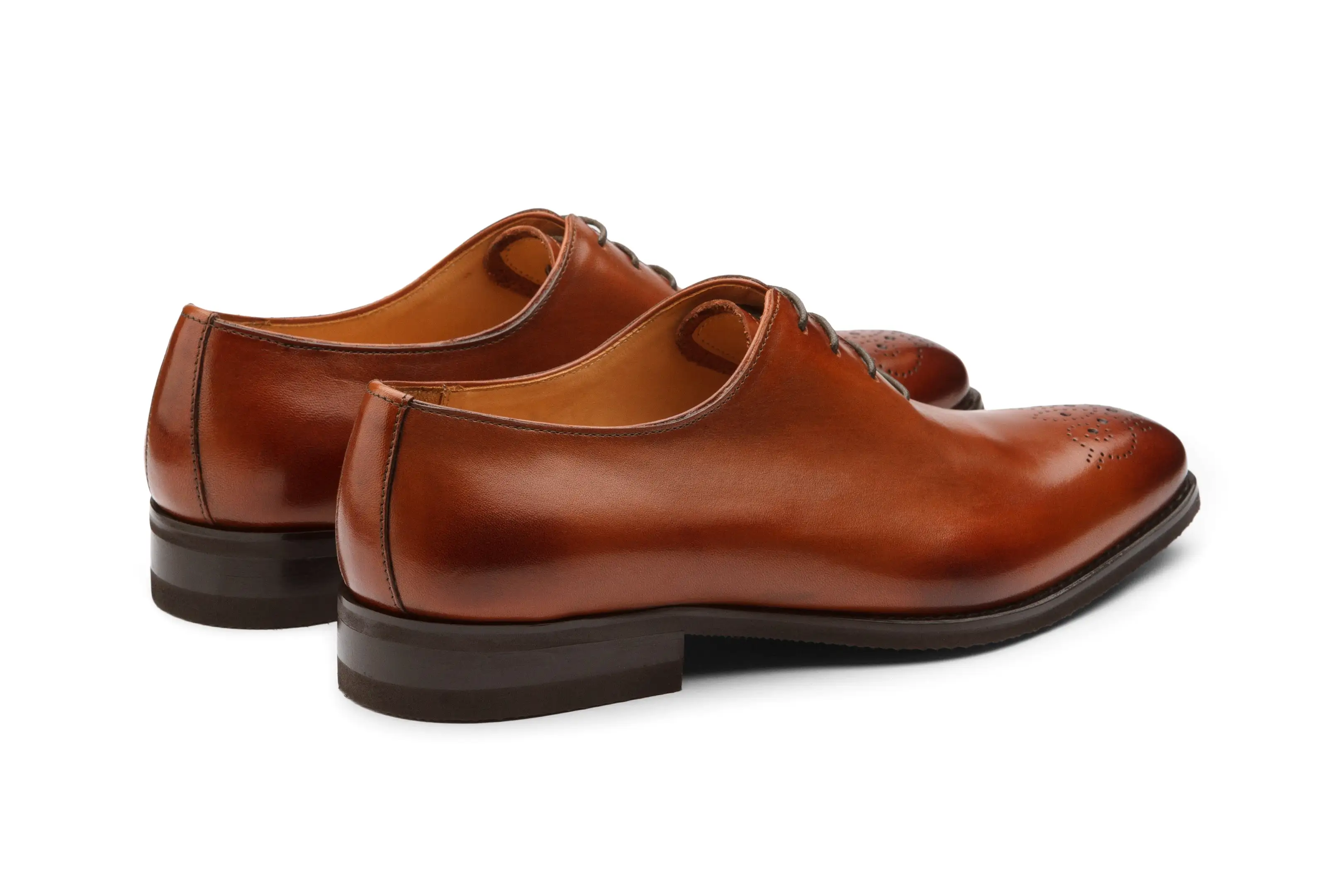 Medallion Wholecut Oxford Leather Shoes - Cognac