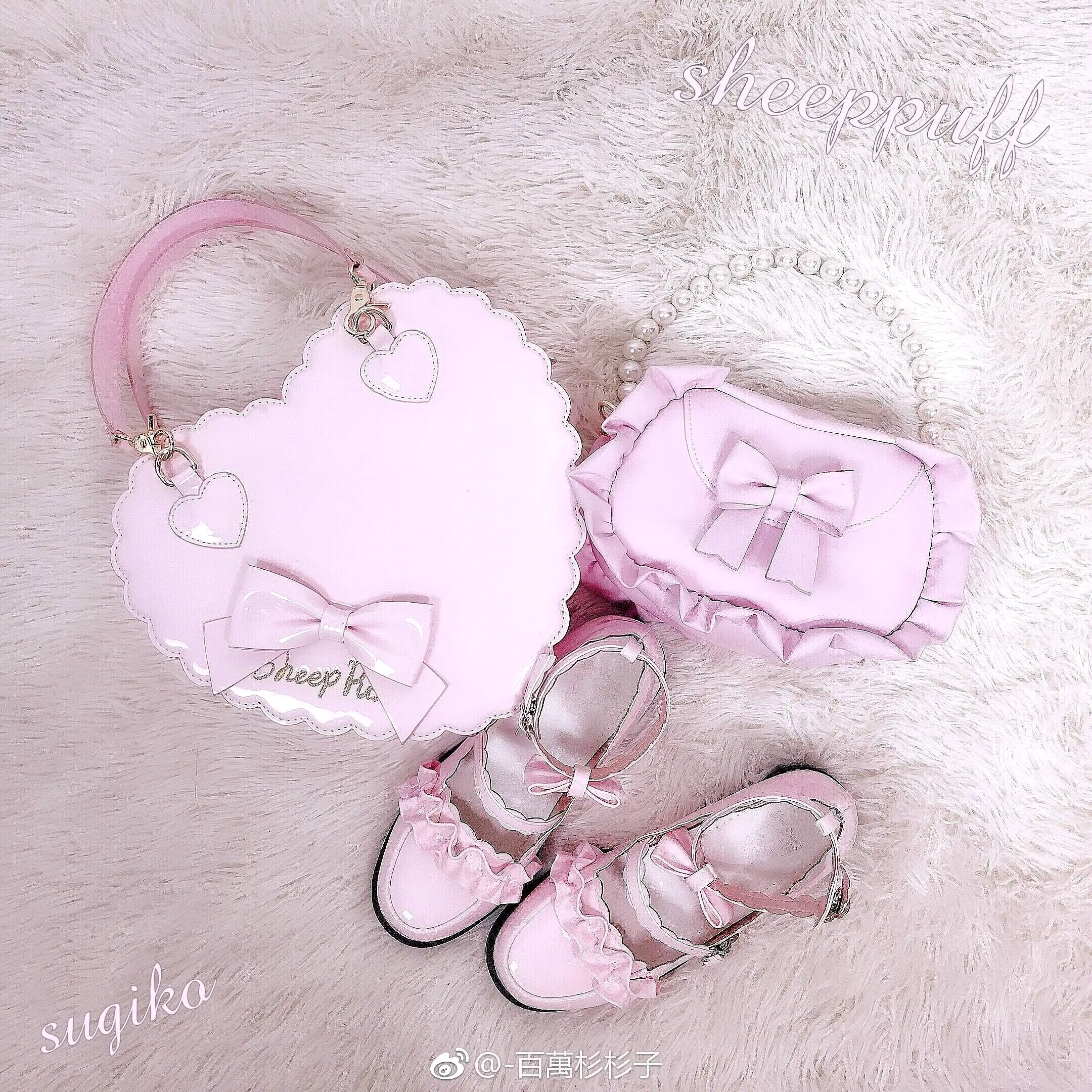 Meiruru leather shoes low heel sheep puff