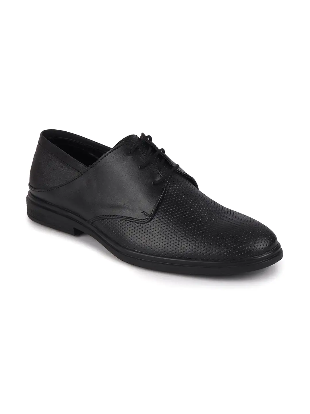 Men Black Formal Leather Lace-Up Derby Shoes