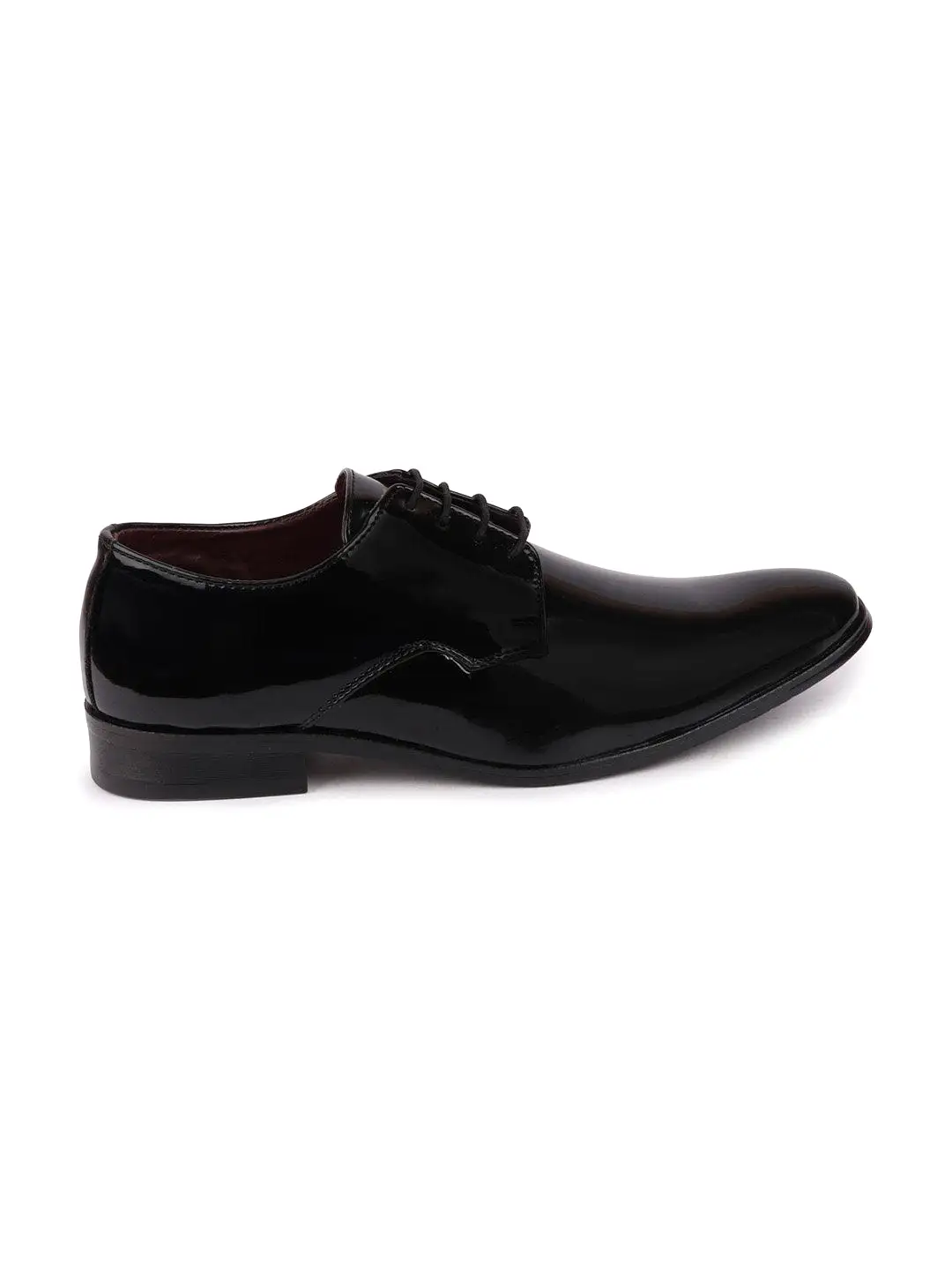 Men Black Formal Patent Leather Lace-Up Derby Shoes