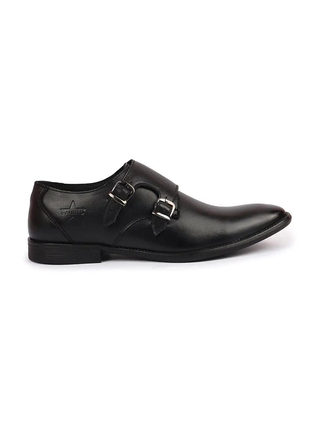 Men Black Formal Wedding Party Genuine Leather Double Monk Strap Shoes