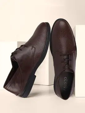 Men Brown Formal Leather Lace-Up Derby Shoes