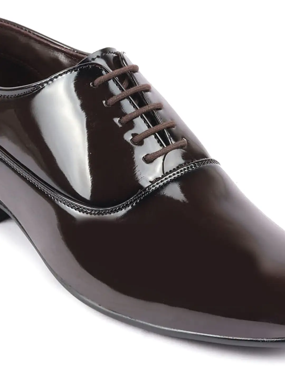 Men Brown Patent Leather Party Formal Office Lace Up Derby Shoes