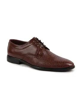 Men Light Brown Leopard Textured Derby Formal Lace Up Shoes For Office|Work|Wedding|Party