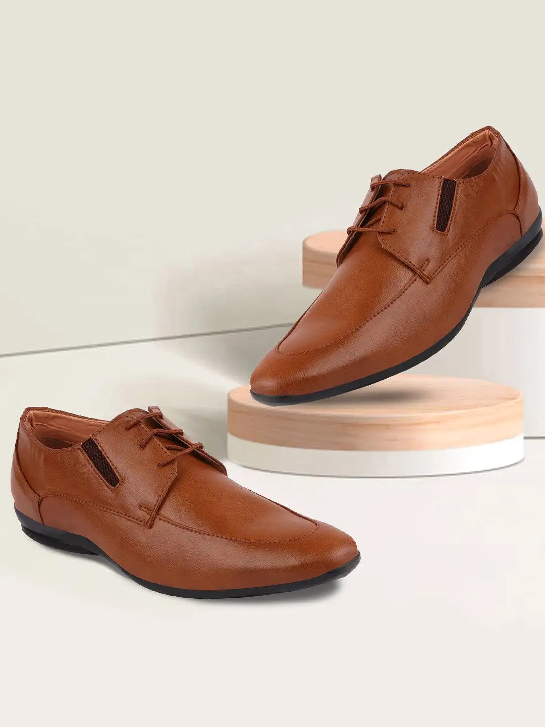 Men Tan Formal Lace-Up Derby Shoes