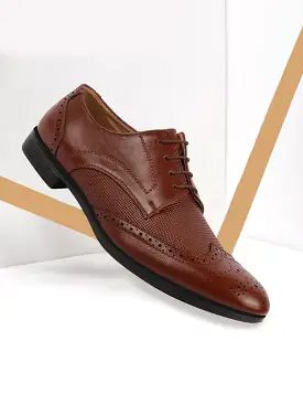 Men Tan Formal Office Party Genuine Leather Lace Up Brogue Shoes