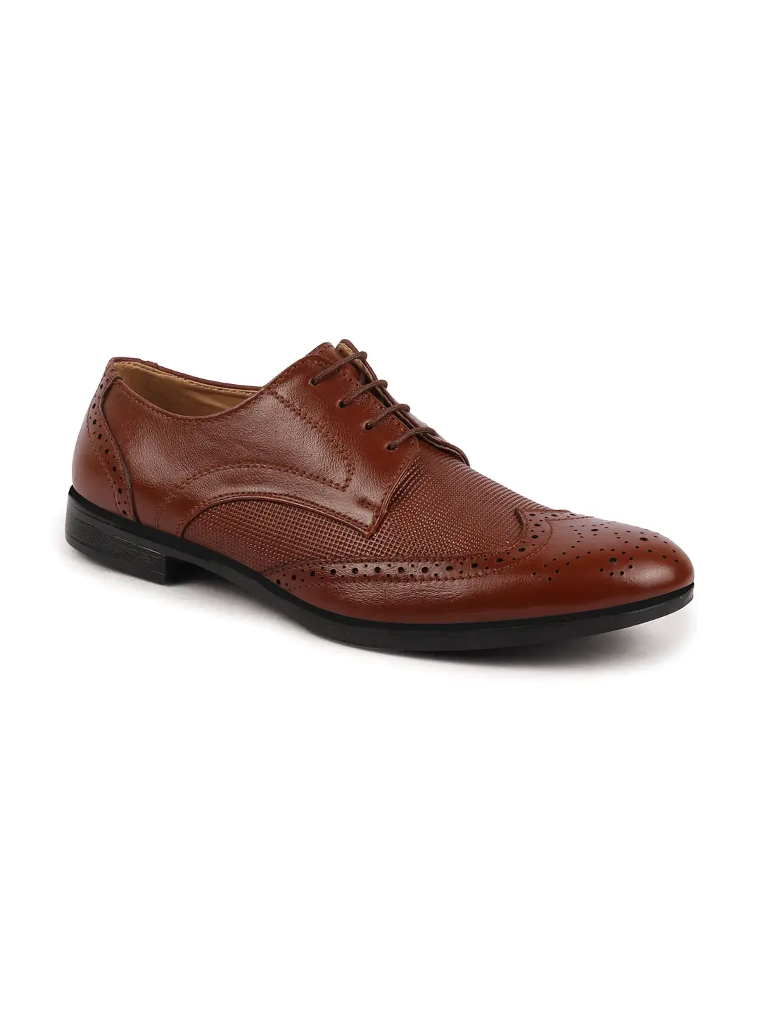 Men Tan Formal Office Party Genuine Leather Lace Up Brogue Shoes