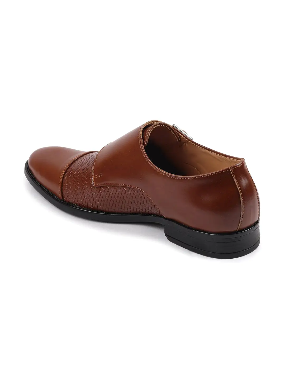 Men Tan Monk Double Strap Party Wear Wedding Shoes with TPR Welted Sole