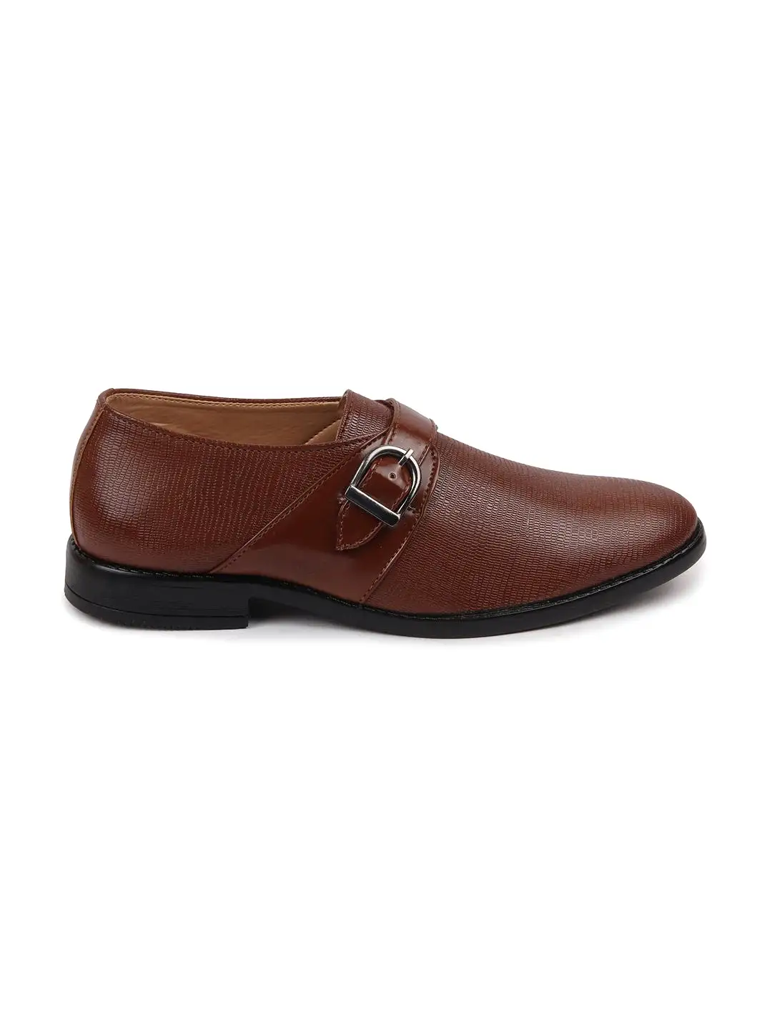 Men Tan Monk Single Strap Party Wear Shoes