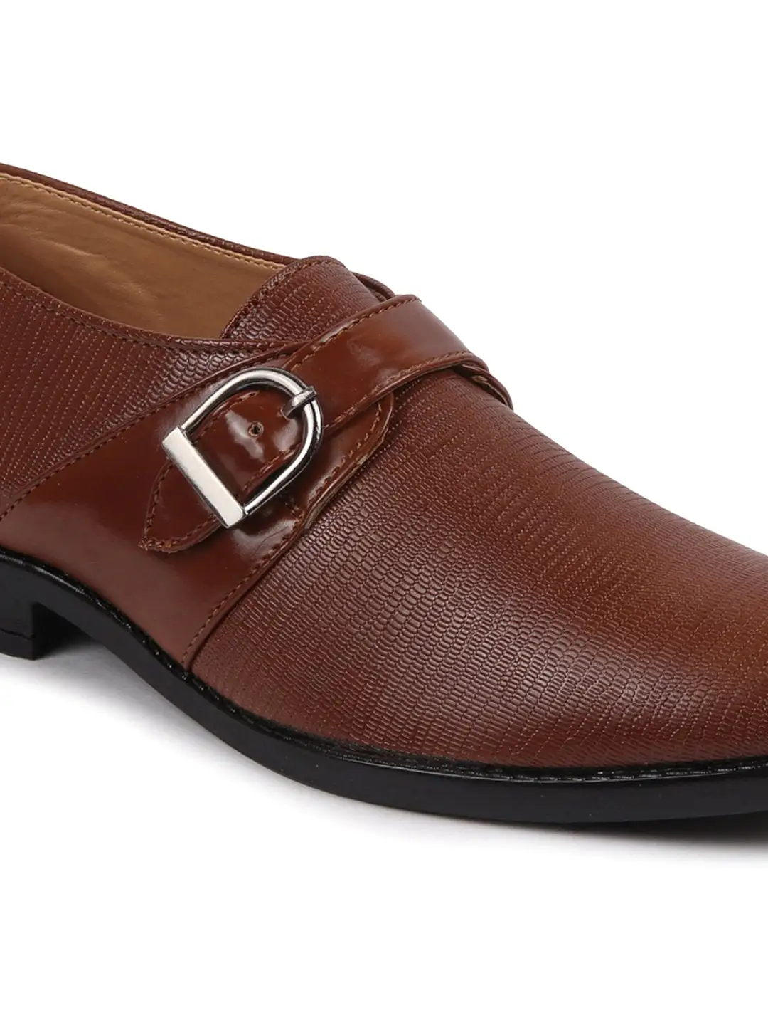 Men Tan Monk Single Strap Party Wear Shoes